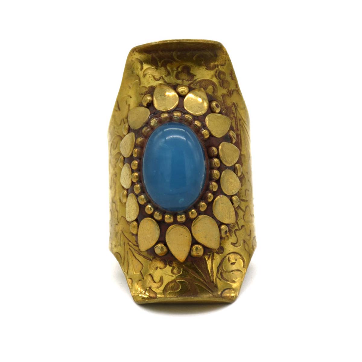 Rings in Bulk – Cast in Brass – Dull Golden Color Finish – Blue Stone – Wholesale Jewelry Collection 